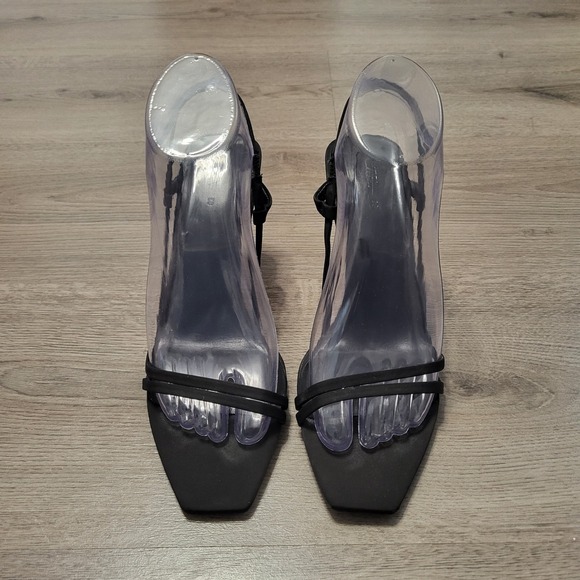 Zara Womens Black Strappy Square Toe Slingback Heel Sandals Size 7.5 US 38 EU - Picture 4 of 12